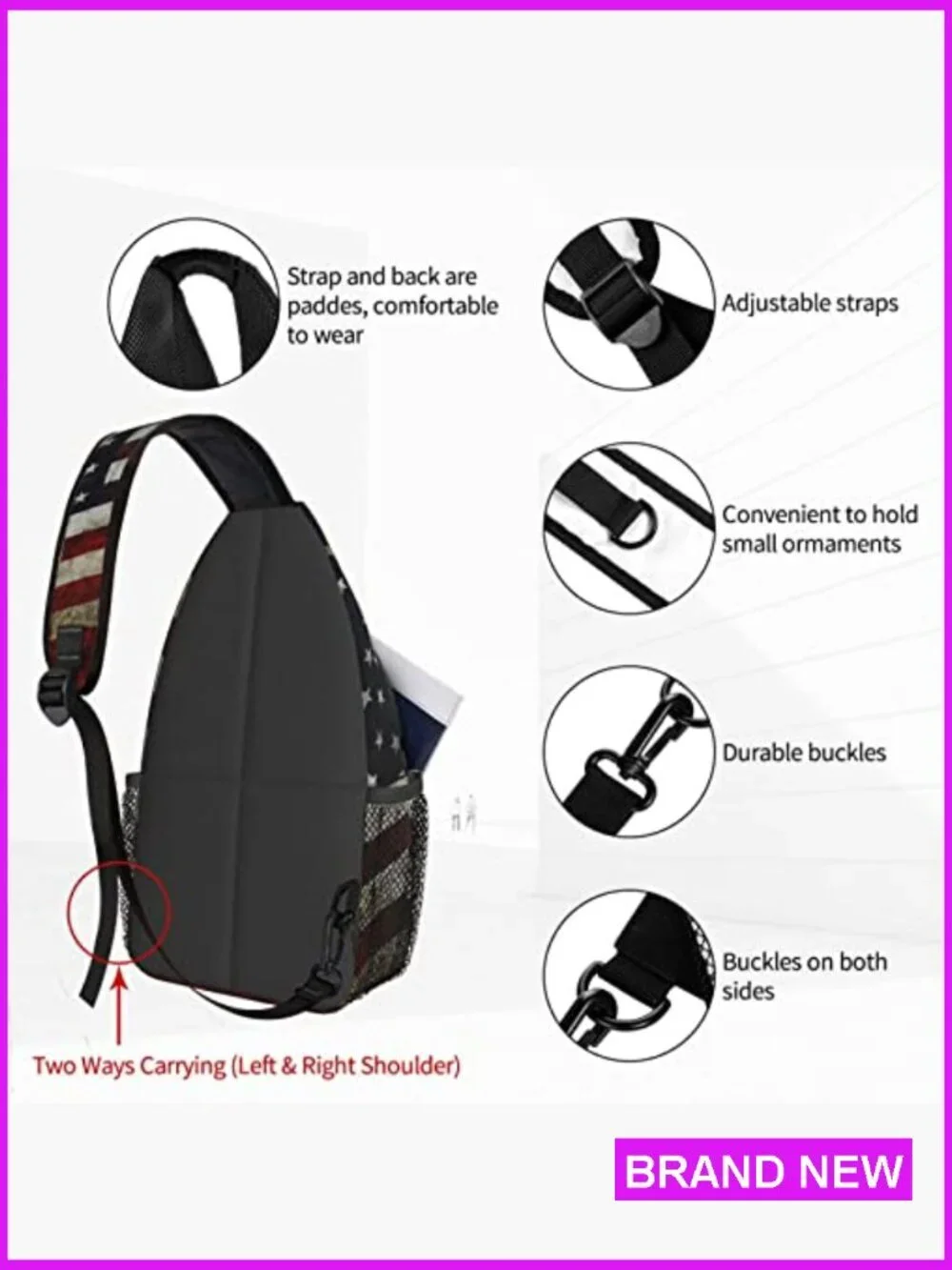 Sling Backpack Crossbody Chest Bag Travel Daypack Hiking Gym Shoulder Bag